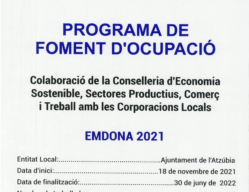 PROGRAMA DE FOMENT D’OCUPACIÓ – EMDONA 2021